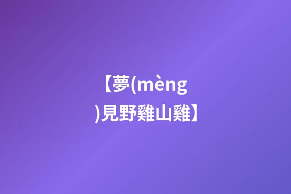 【夢(mèng)見野雞山雞】