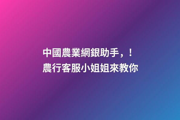 中國農業網銀助手，!農行客服小姐姐來教你-第1張-觀點-玄機派