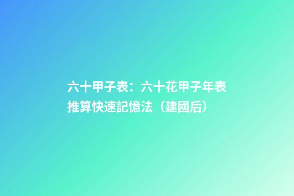 六十甲子表：六十花甲子年表推算快速記憶法（建國后）