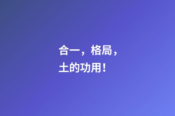 合一，格局，土的功用！
