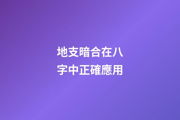 地支暗合在八字中正確應用