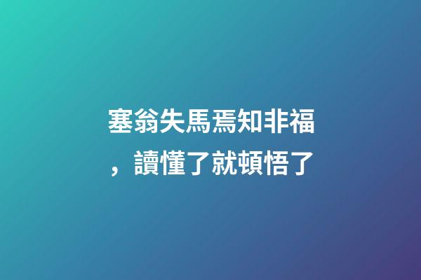 塞翁失馬焉知非福，讀懂了就頓悟了-第1張-觀點-玄機派