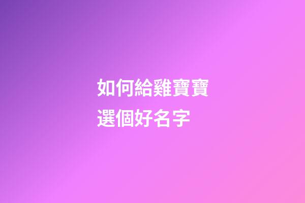 如何給雞寶寶選個好名字