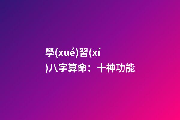 學(xué)習(xí)八字算命：十神功能