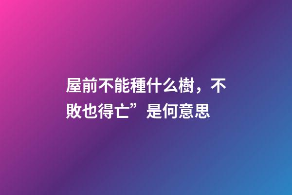 屋前不能種什么樹，不敗也得亡”是何意思-第1張-觀點(diǎn)-玄機(jī)派