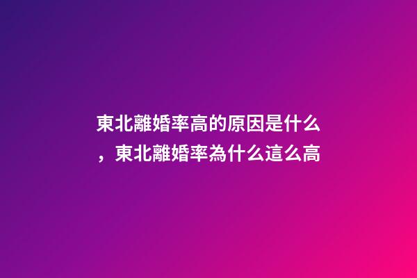 東北離婚率高的原因是什么，東北離婚率為什么這么高-第1張-觀點-玄機派