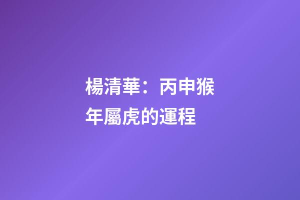 楊清華：丙申猴年屬虎的運程