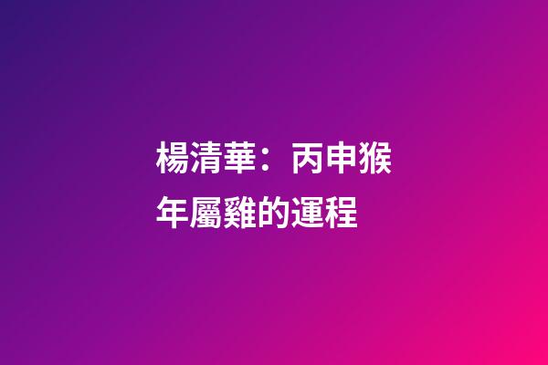 楊清華：丙申猴年屬雞的運程