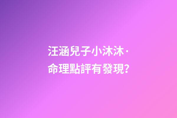 汪涵兒子小沐沐·命理點評有發現？