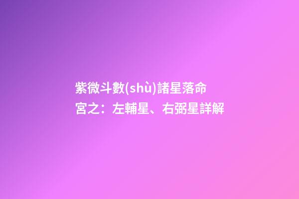 紫微斗數(shù)諸星落命宮之：左輔星、右弼星詳解