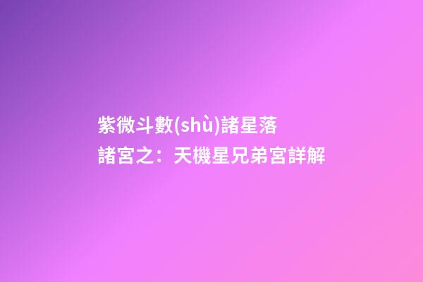 紫微斗數(shù)諸星落諸宮之：天機星兄弟宮詳解