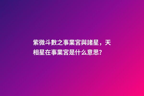 紫微斗數之事業宮與諸星，天相星在事業宮是什么意思？
