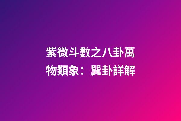 紫微斗數之八卦萬物類象：巽卦詳解