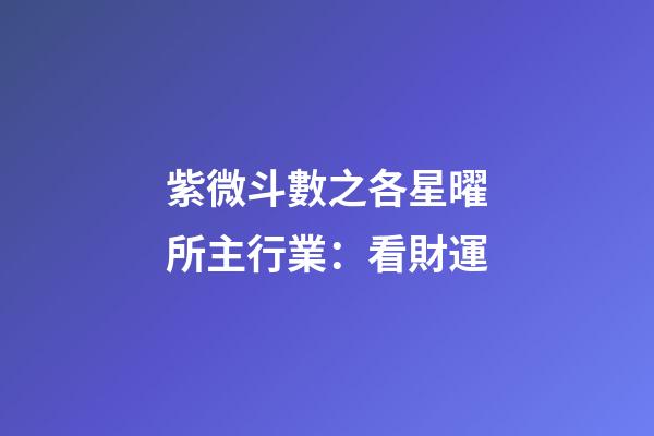 紫微斗數之各星曜所主行業：看財運