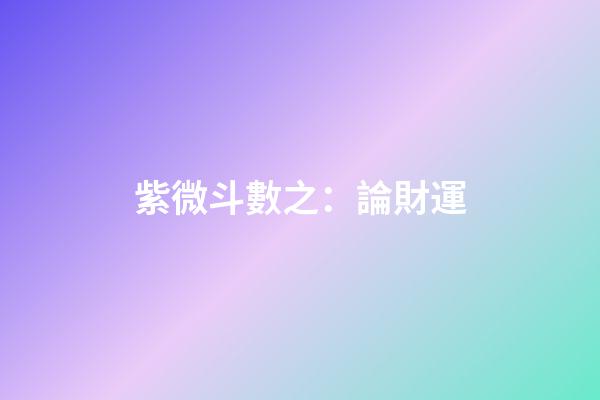紫微斗數之：論財運