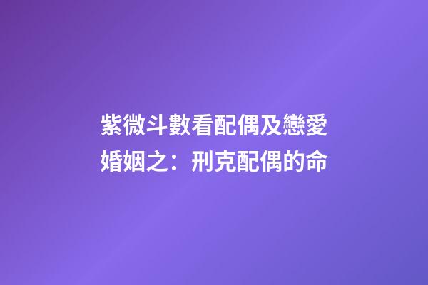 紫微斗數看配偶及戀愛婚姻之：刑克配偶的命