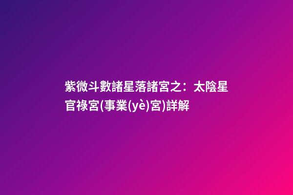 紫微斗數諸星落諸宮之：太陰星官祿宮(事業(yè)宮)詳解