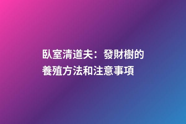 臥室清道夫：發財樹的養殖方法和注意事項