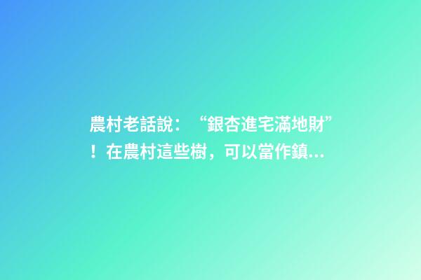 農村老話說：“銀杏進宅滿地財”！在農村這些樹，可以當作鎮宅樹