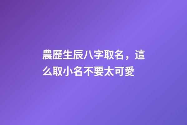 農歷生辰八字取名，這么取小名不要太可愛