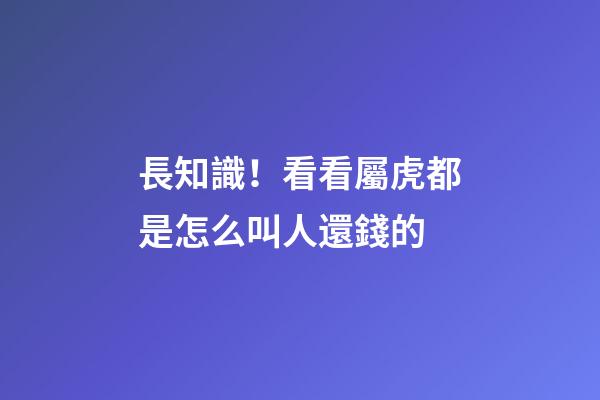 長知識！看看屬虎都是怎么叫人還錢的